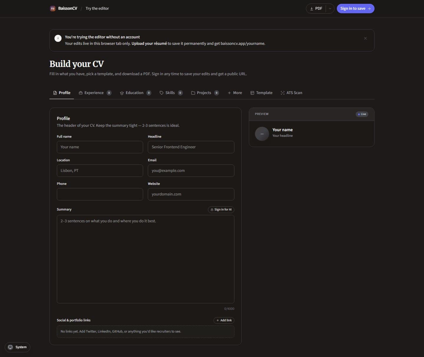 BaissonCV screenshot 2